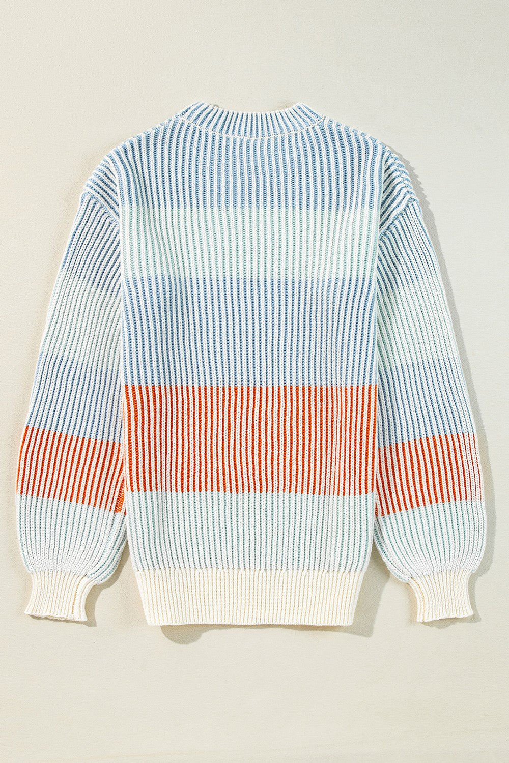 Striped Color Block Round Neck Long Sleeve Sweater - Charming Charlie