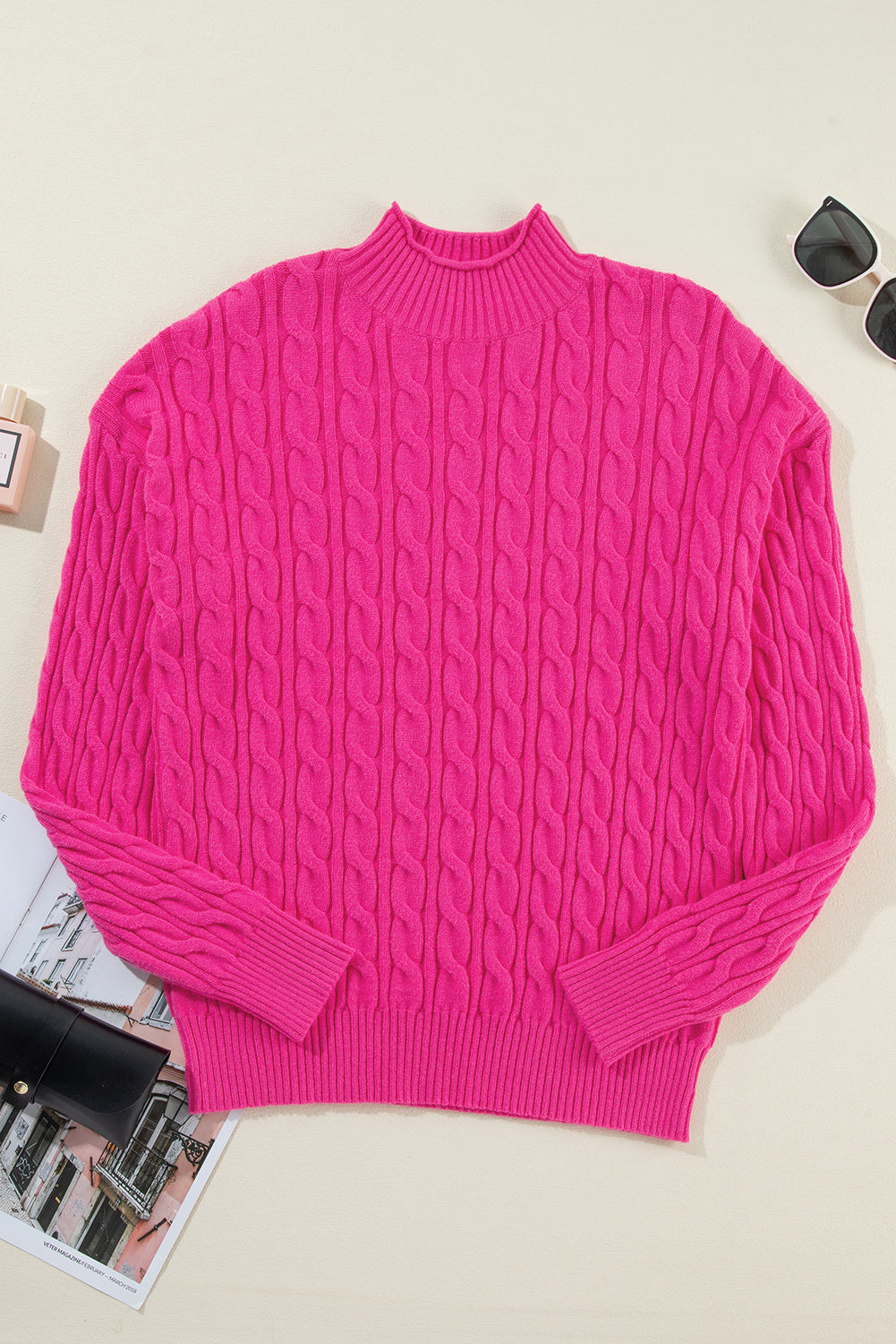 Cable-Knit Mock Neck Long Sleeve Sweater - Charming Charlie