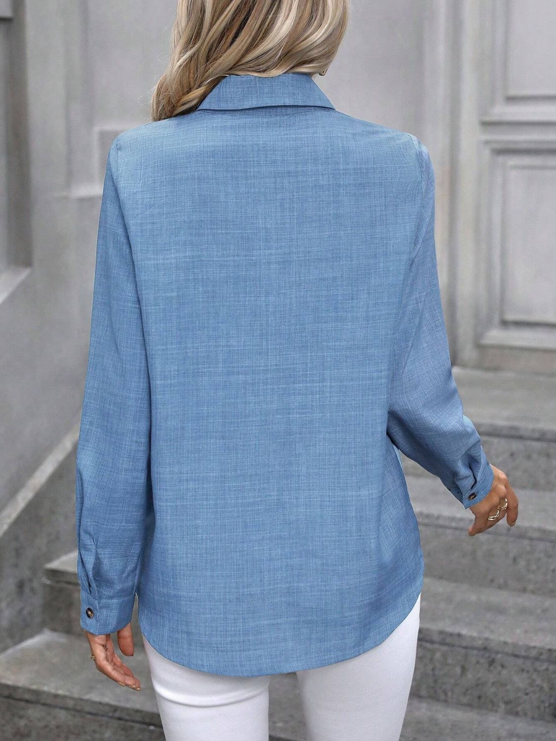 Button Up Collared Neck Long Sleeve Shirt - Charming Charlie