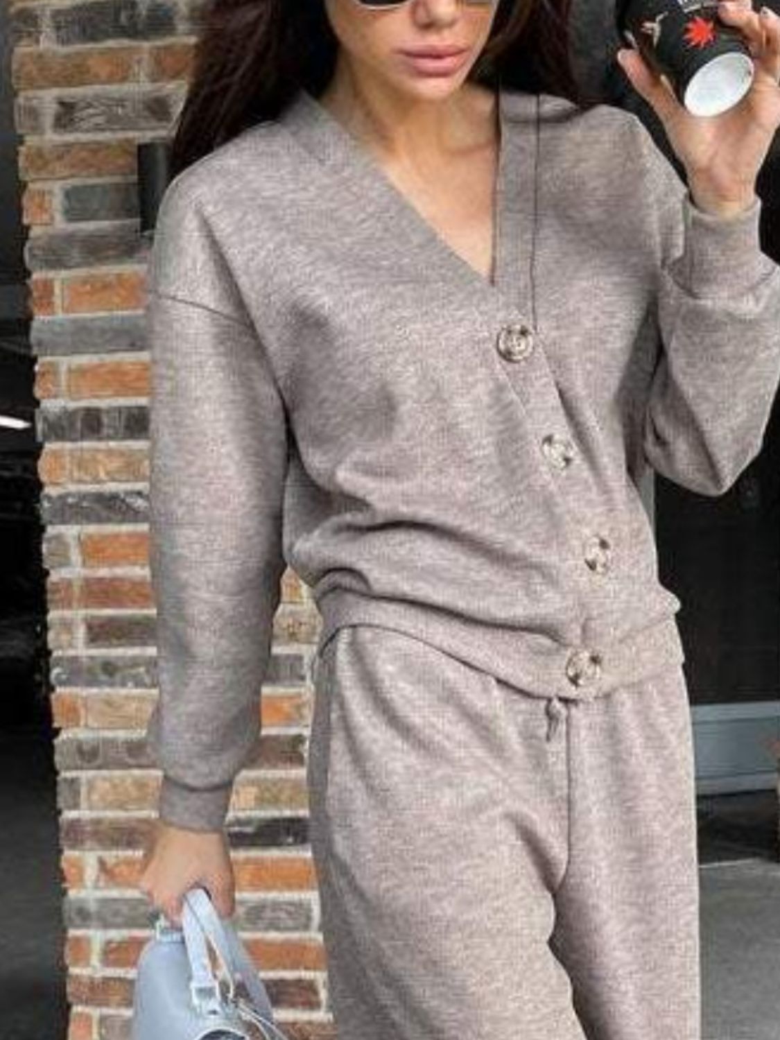 Full Size Button Up Long Sleeve Top and Pants Set - Charming Charlie