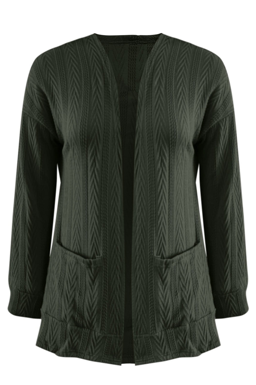 Full Size Textured Open Front Long Sleeve Cardigan - Charming Charlie