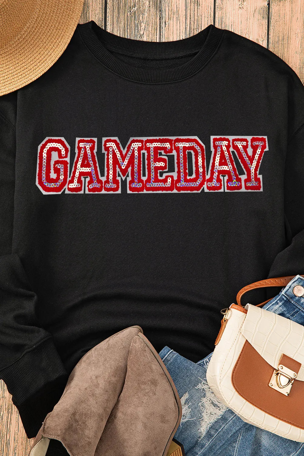 GAME DAY Round Neck Long Sleeve Sweatshirt - Charming Charlie