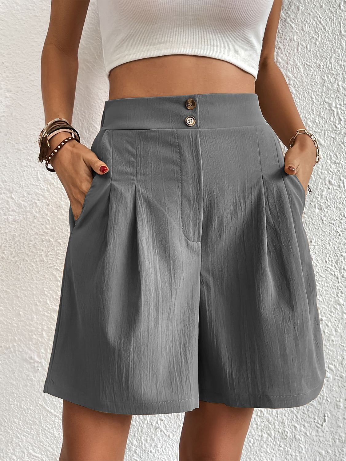 Pocketed Half Elastic Waist Shorts - Charming Charlie