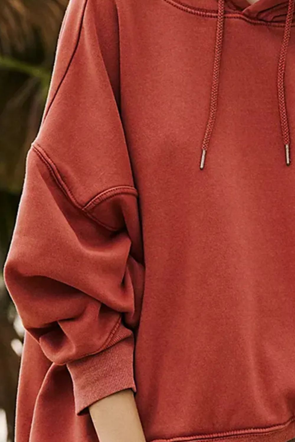 Drawstring Dropped Shoulder Long Sleeve Hoodie - Charming Charlie