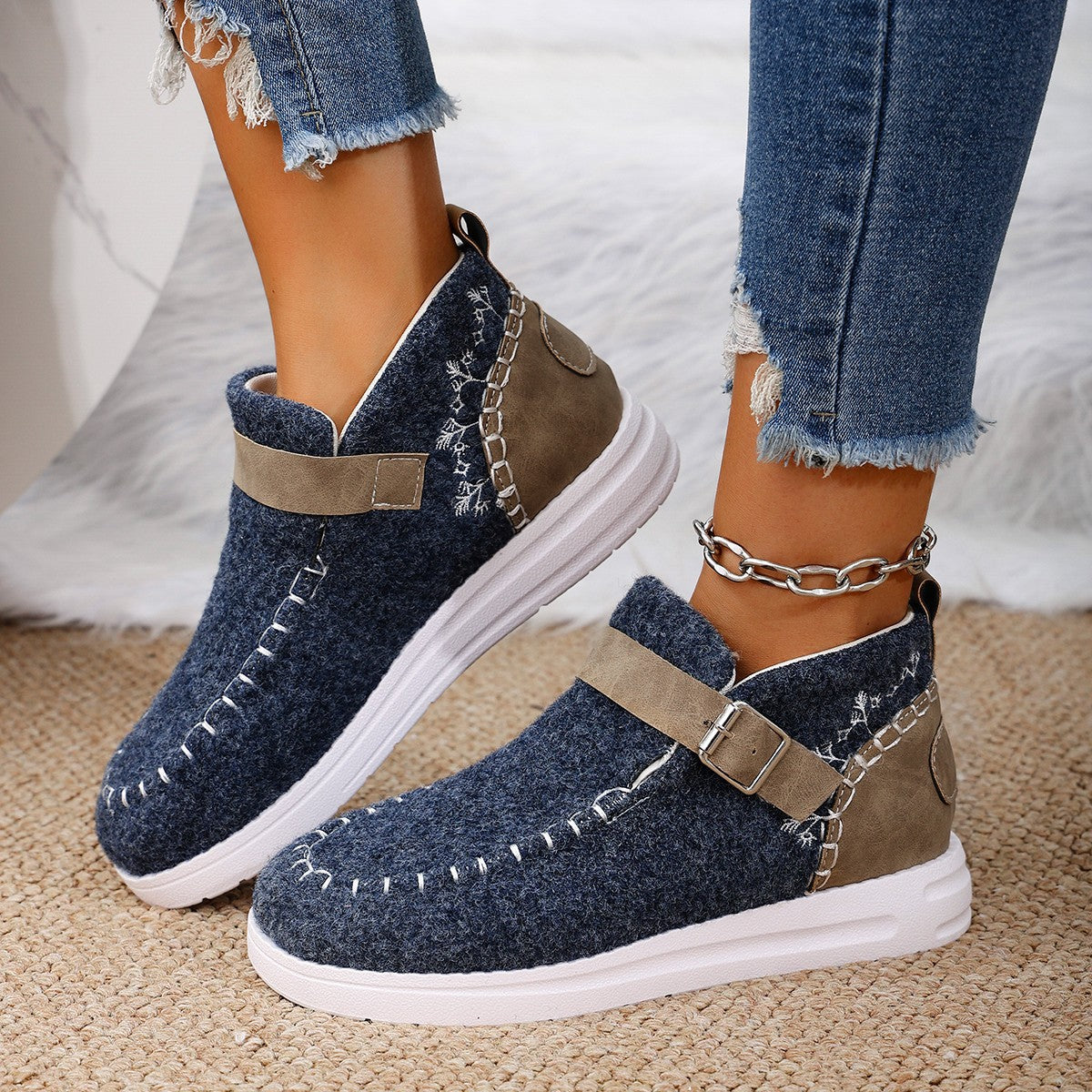 Contrast Round Toe Buckle Sneakers - Charming Charlie