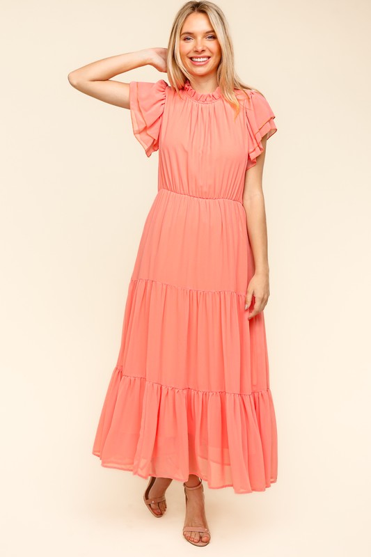 Haptics Full Size Tiered Frill Mock Neck Short Sleeve Dress - Charming Charlie