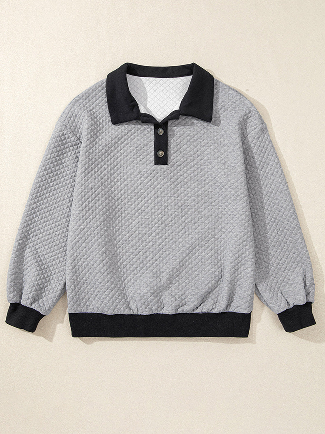 Texture Quarter Button Long Sleeve Sweatshirt - Charming Charlie