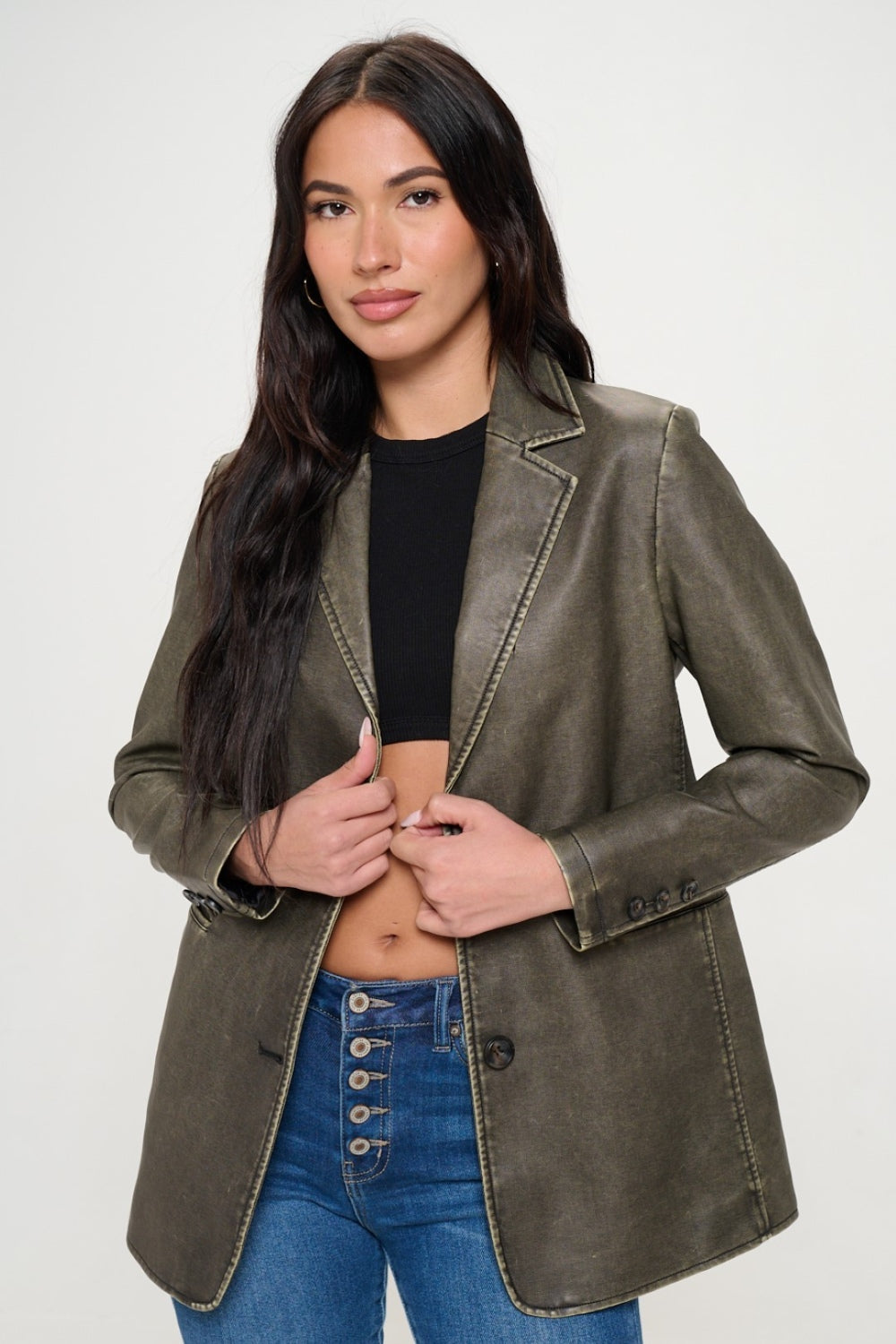 Coalition LA Single-Breasted Vegan Leather Blazer - Charming Charlie