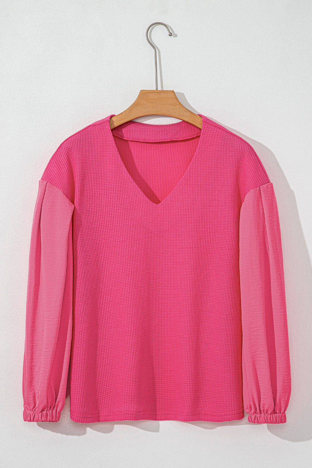 Waffle-Knit V-Neck Long Sleeve Blouse - Charming Charlie