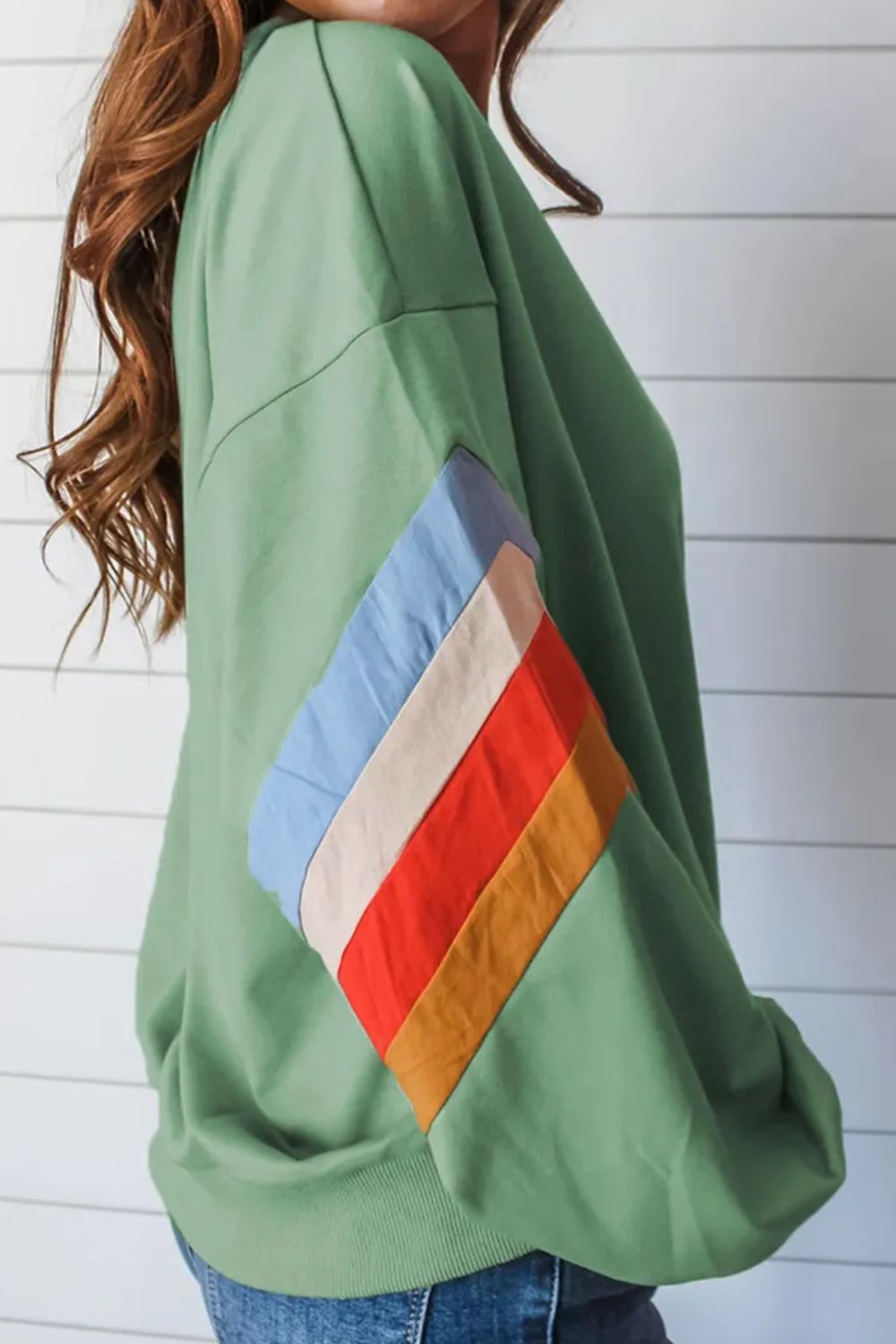 Contrast Round Neck Long Sleeve Sweatshirt - Charming Charlie