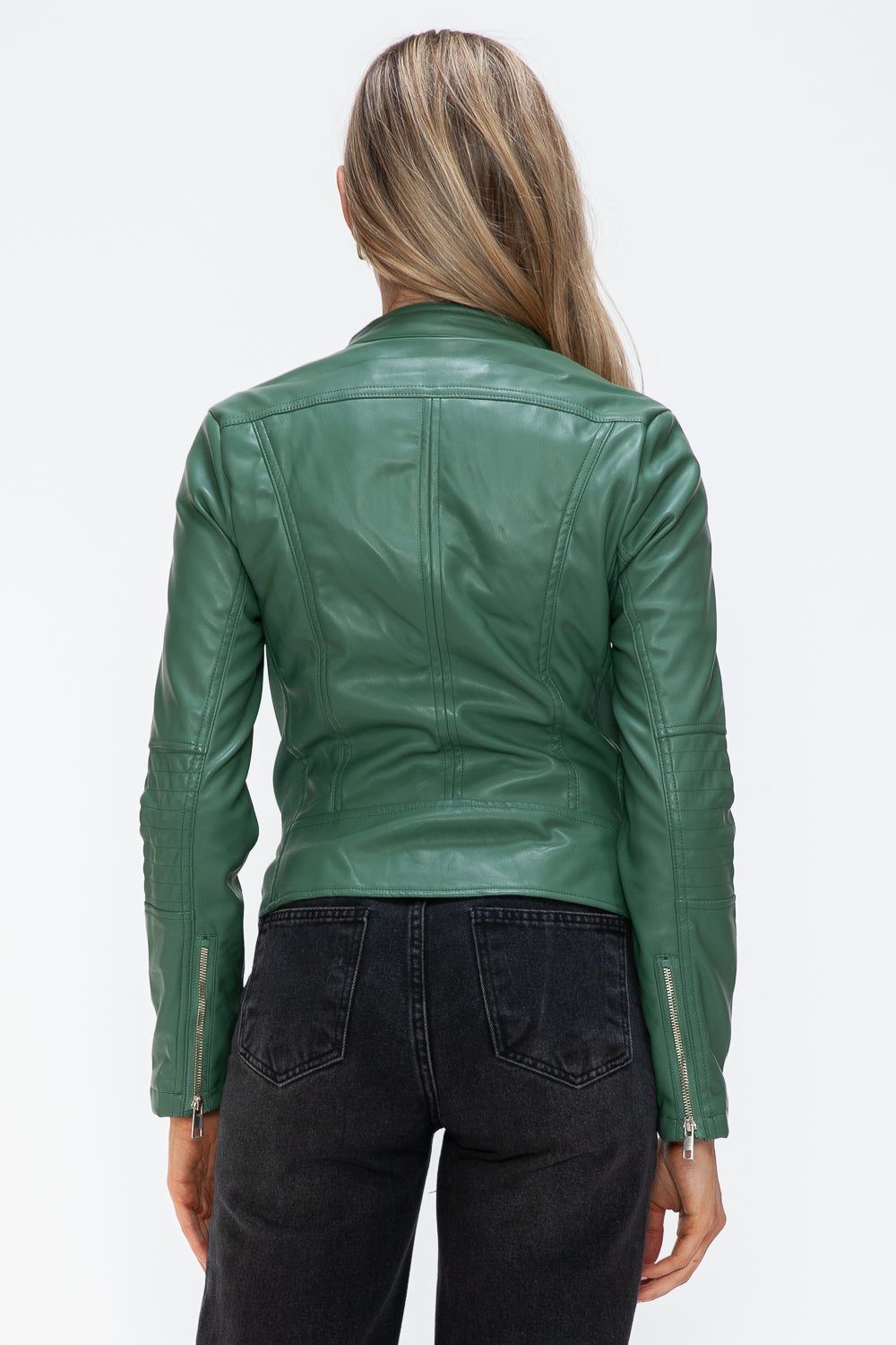 Snobbish Faux Leather Zip Up Drawstring Hooded Jacket - Charming Charlie