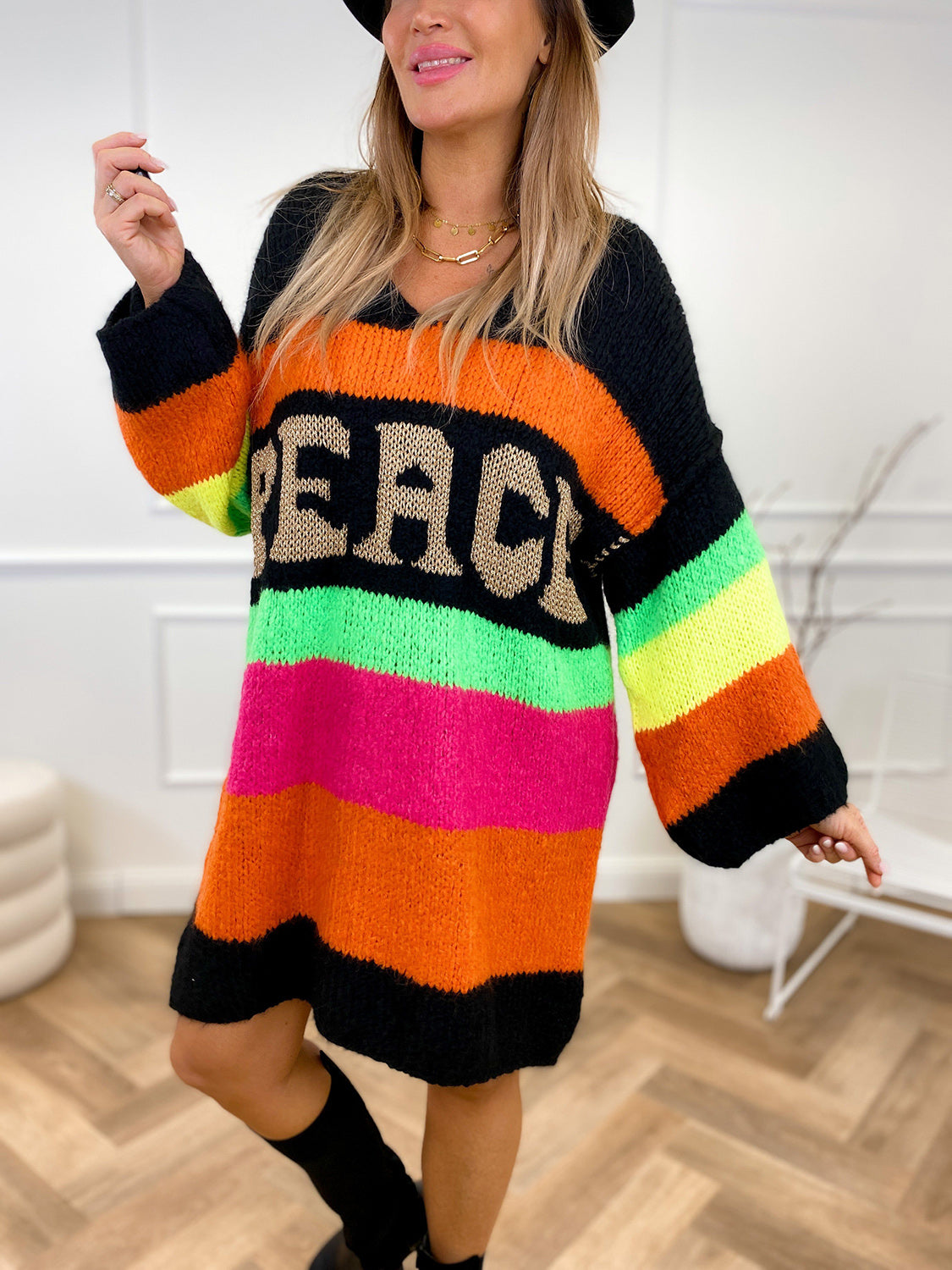 Color Block V-Neck Long Sleeve Sweater Dress - Charming Charlie
