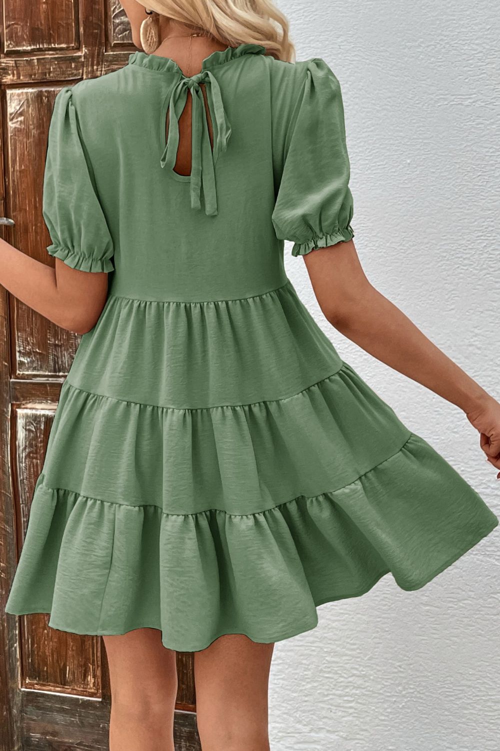 Puff Sleeve Tie Back Tiered Dress - Charming Charlie
