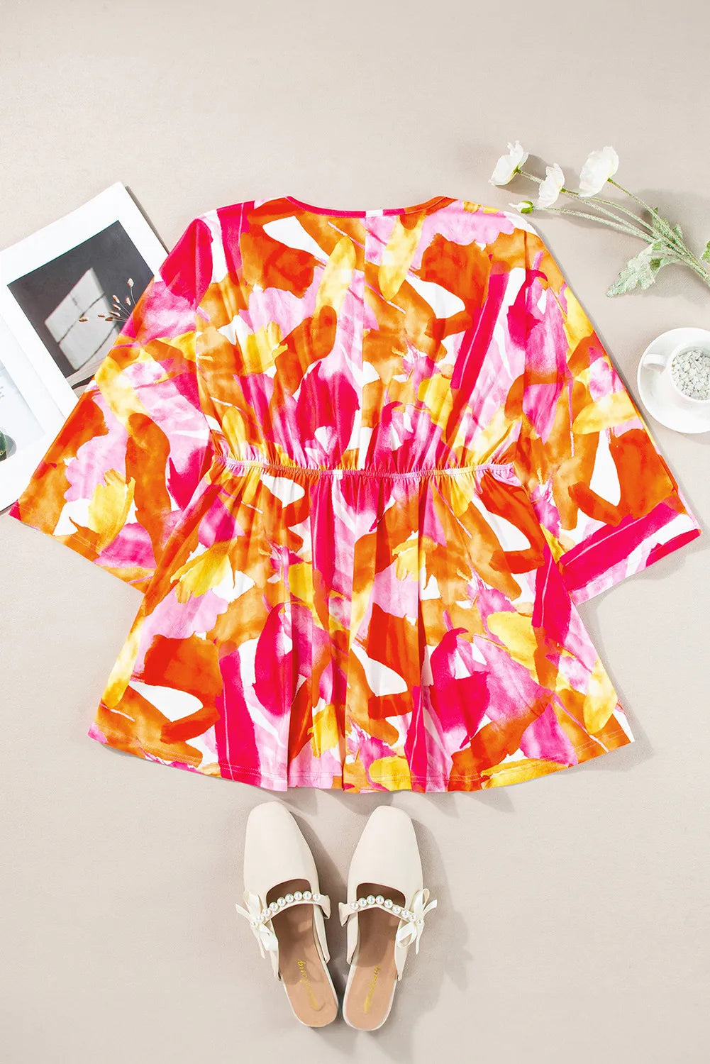 Printed V-Neck Three-Quarter Sleeve Blouse - Charming Charlie