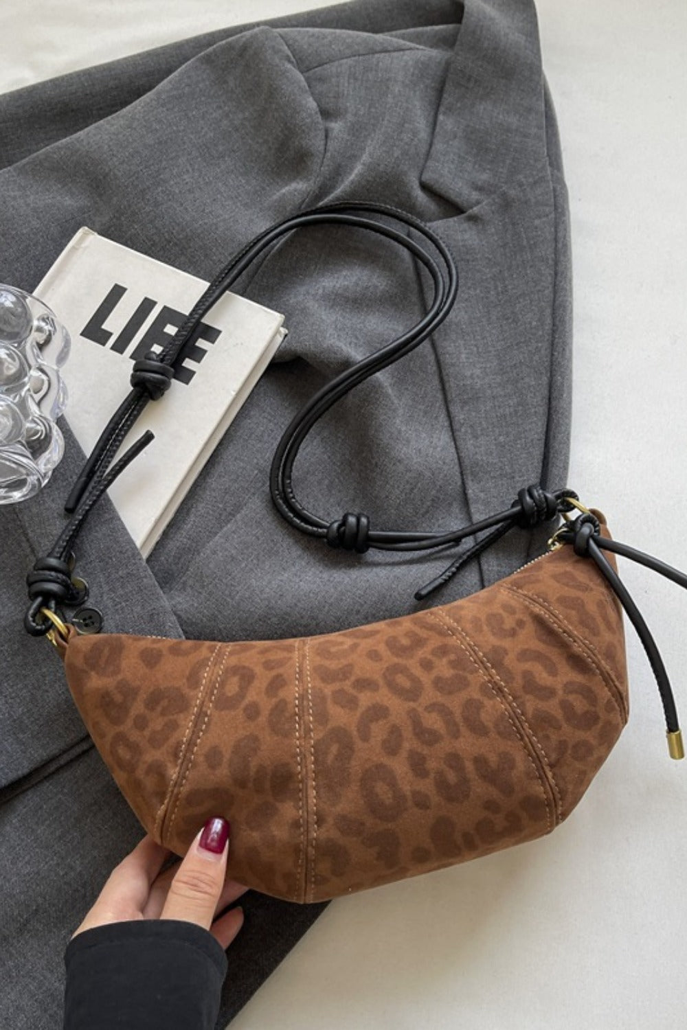 PU Leather Strap Suede Shoulder Bag - Charming Charlie