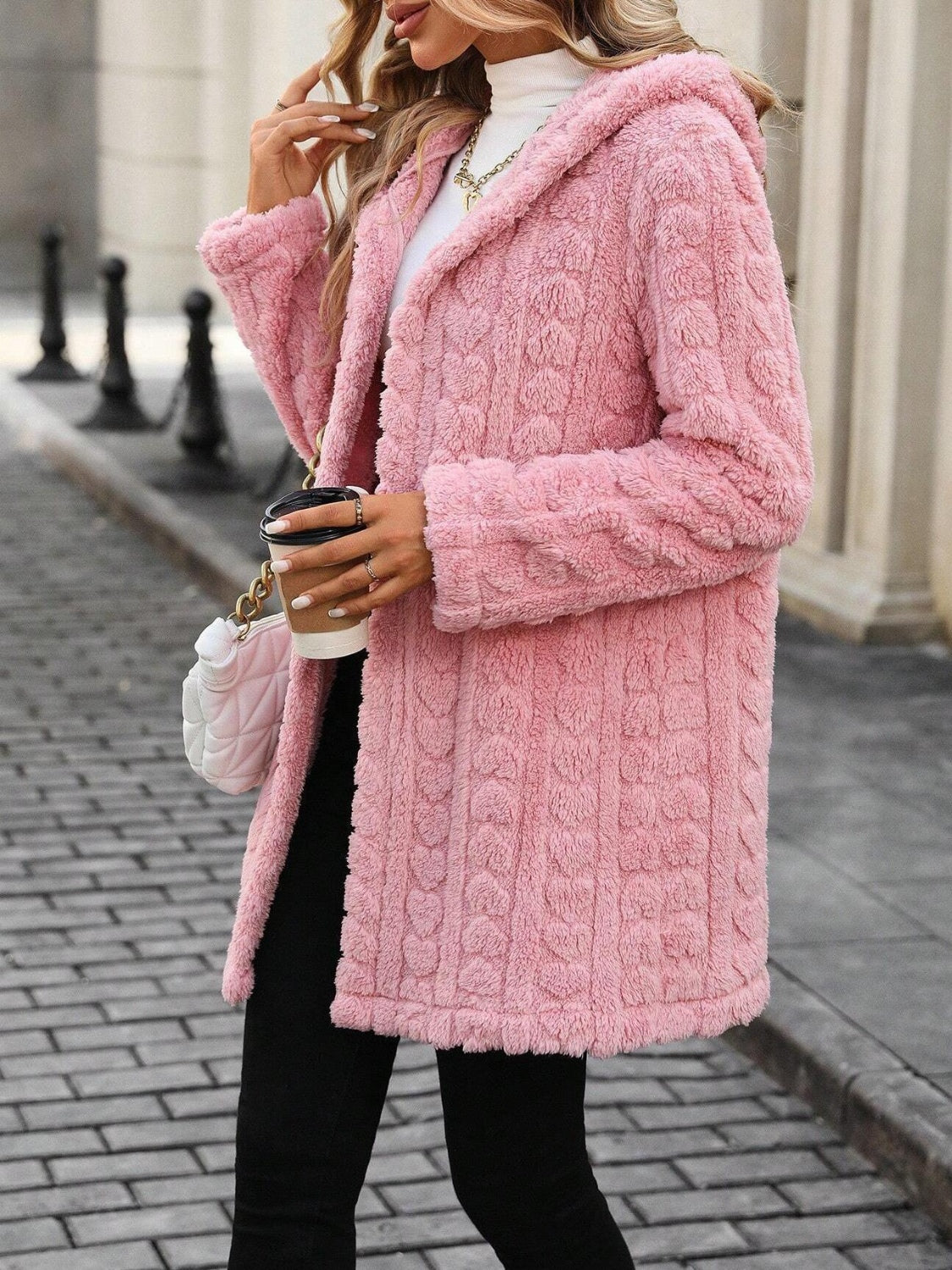 Heart Open Front Hooded Fuzzy Coat - Charming Charlie