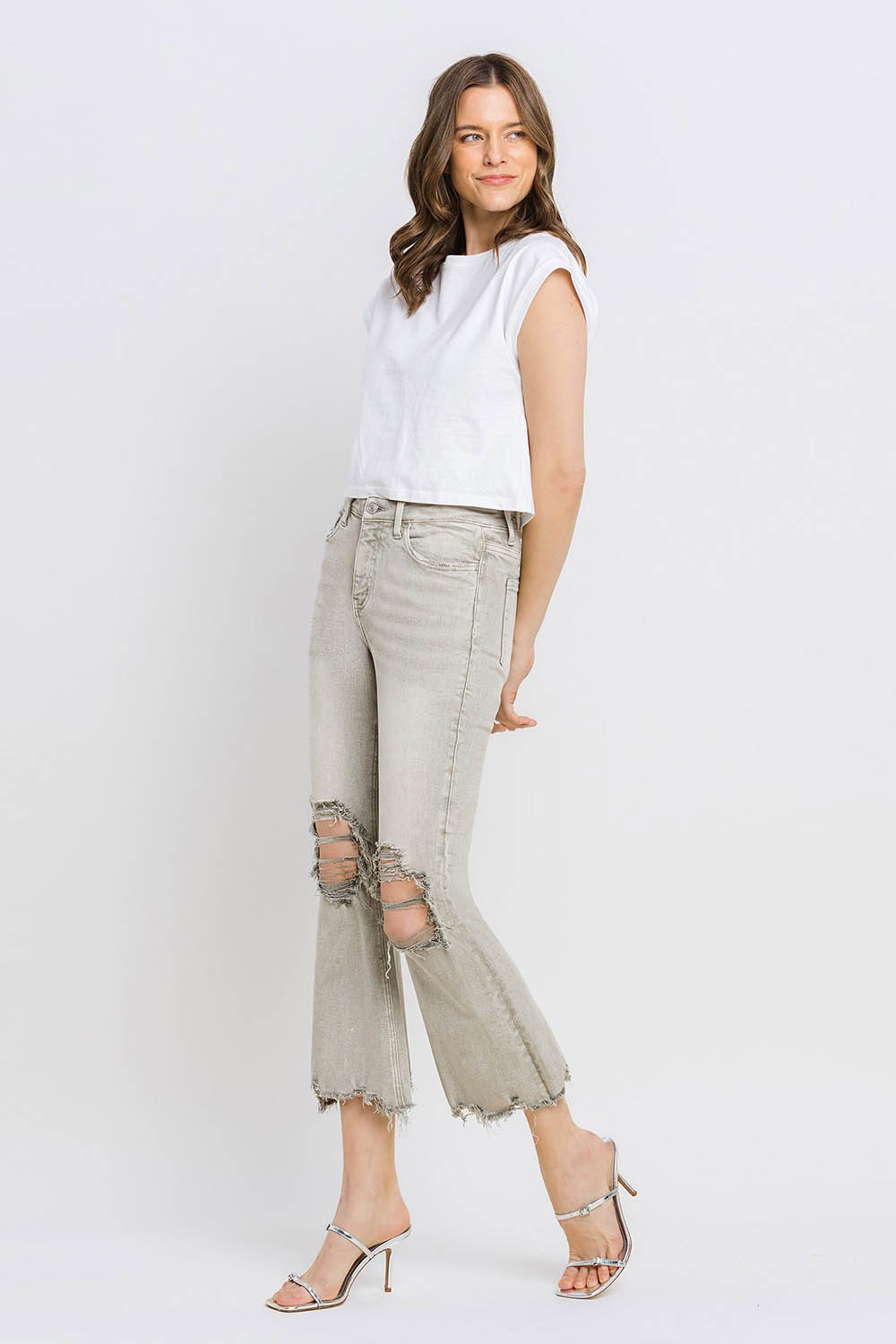 Lovervet Distressed Raw Hem Cropped Flare Jeans - Charming Charlie