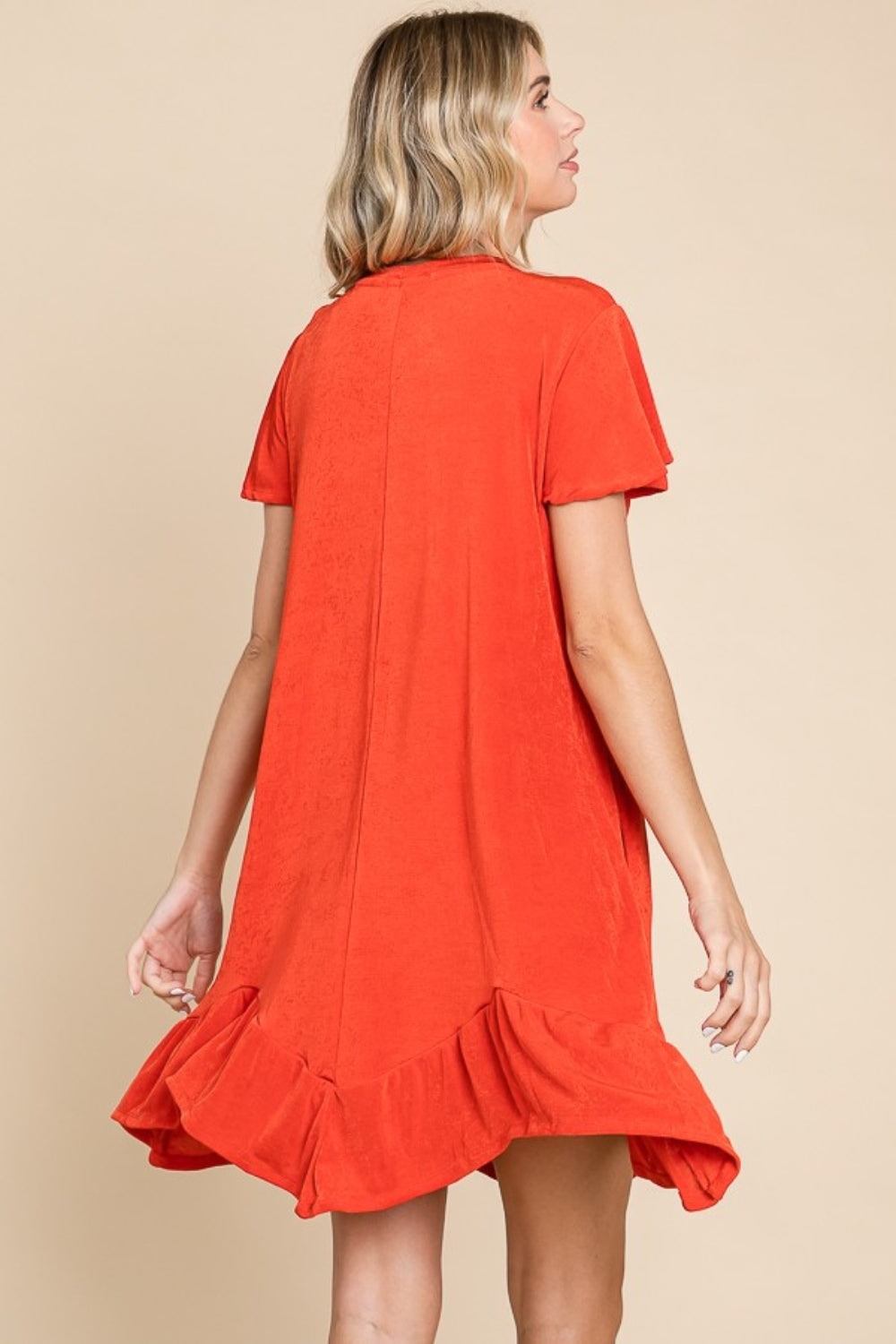 Culture Code Full Size Short Sleeve Ruffled Asymmetric Hem Dress - Charming Charlie