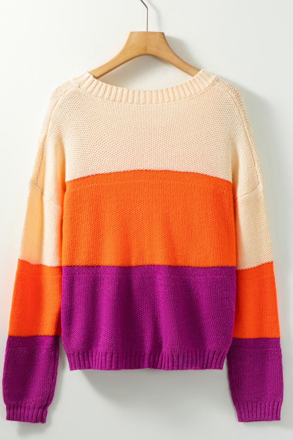 Color Block Drop Shoulder Round Neck Sweater - Charming Charlie