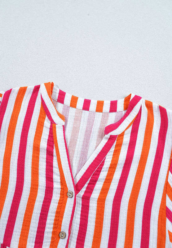 Striped Notched Flounce Sleeve Blouse - Charming Charlie