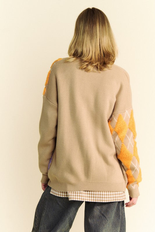 Davi & Dani Argyle V-Neck Dropped Shoulder Cardigan - Charming Charlie