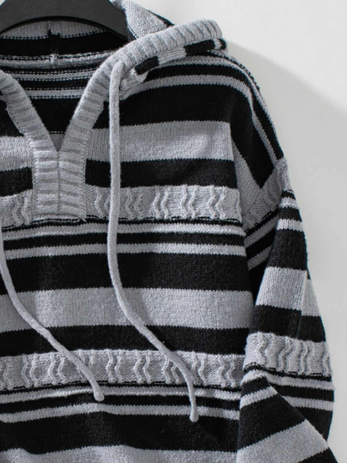 Drawstring Striped Long Sleeve Hooded Sweater - Charming Charlie