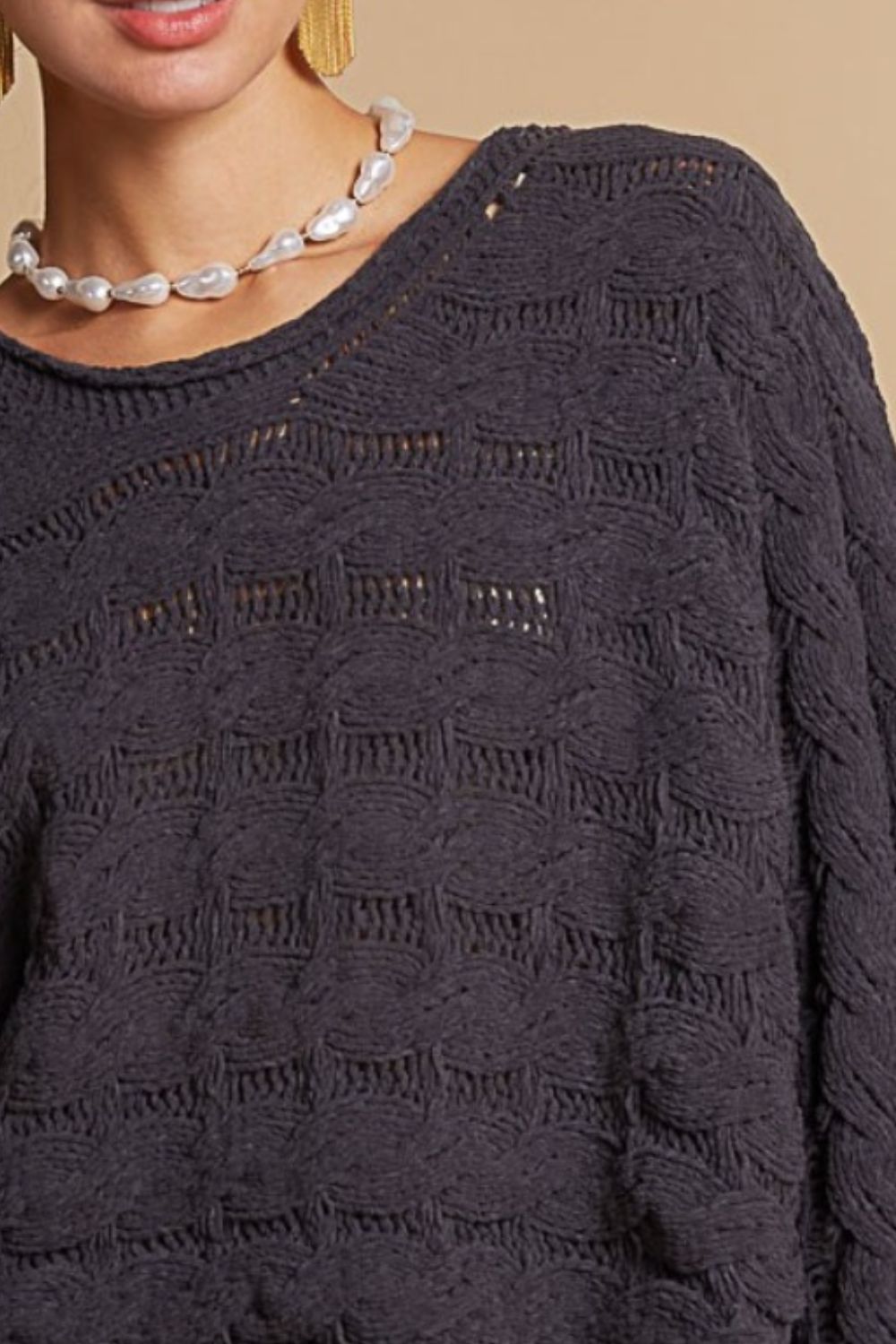 POL Round Neck Cable Knit Cropped Sweater - Charming Charlie