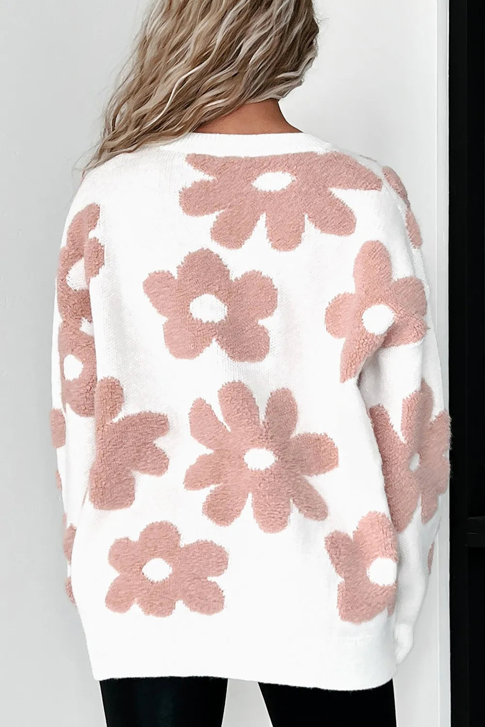 Flower Round Neck Long Sleeve Knit Top - Charming Charlie