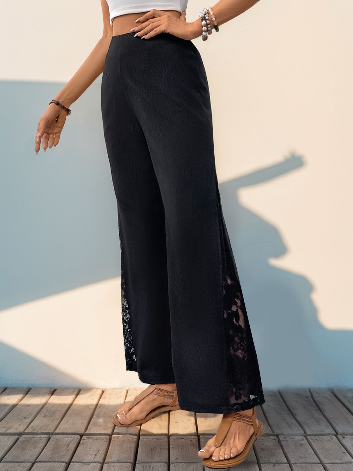Lace Detail Wide Leg Pants - Charming Charlie