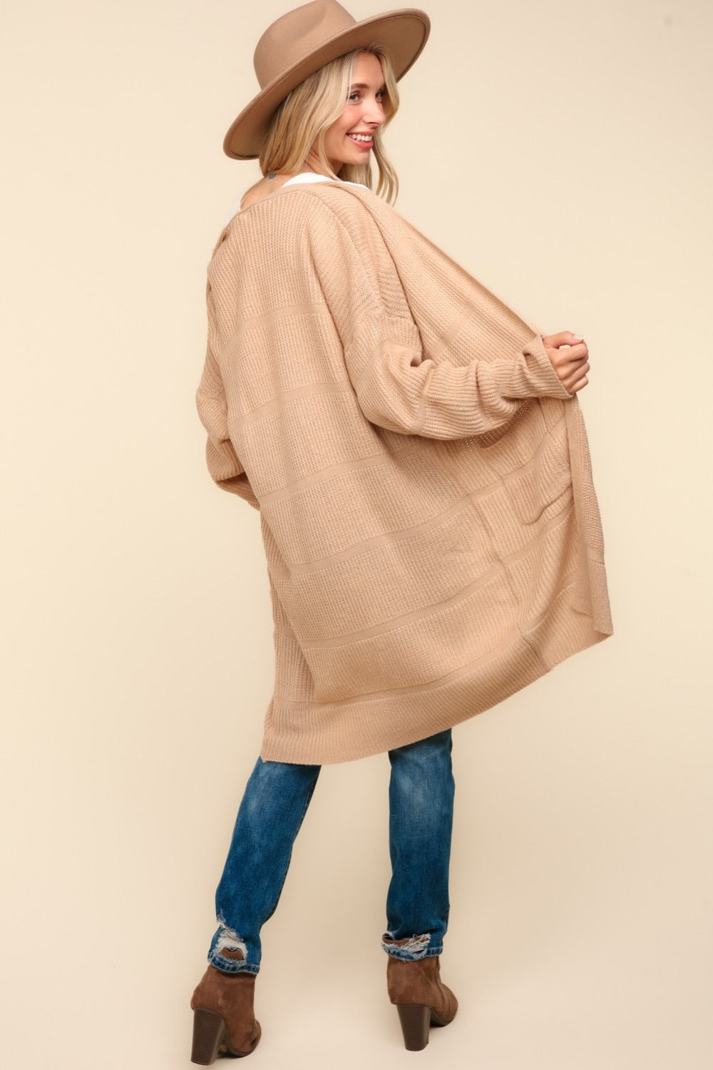 Haptics Stripe Textured Open Front Cardigan with Pockets - Charming Charlie