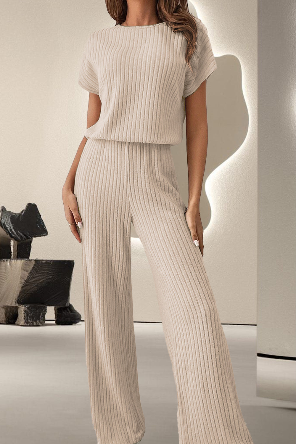 Round Neck Short Sleeve Jumpsuit - Charming Charlie