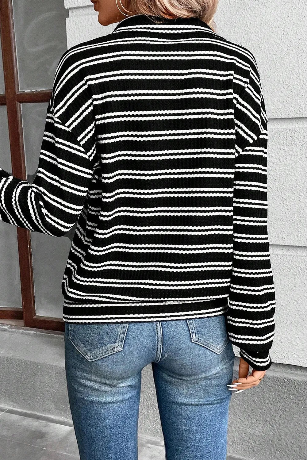Striped Half Zip Long Sleeve Top - Charming Charlie