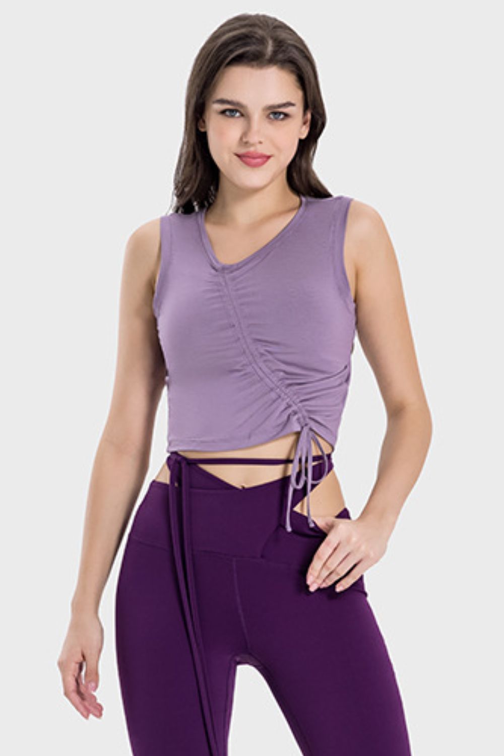 Drawstring Ruched Wide Strap Active Tank - Charming Charlie