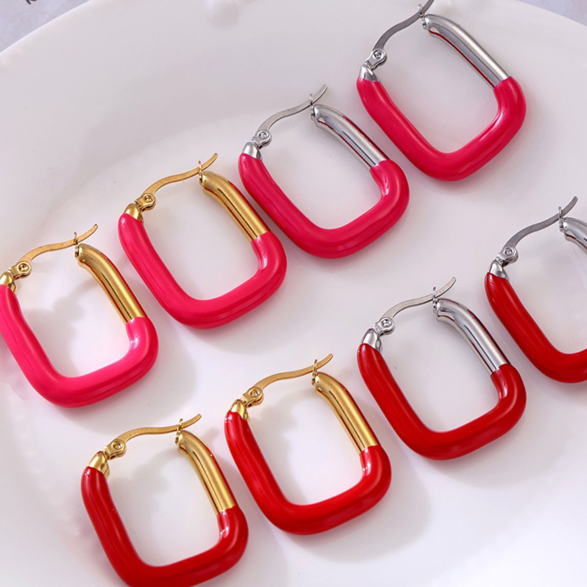 Stainless Steel Drip Oil Contrast Earring - Charming Charlie