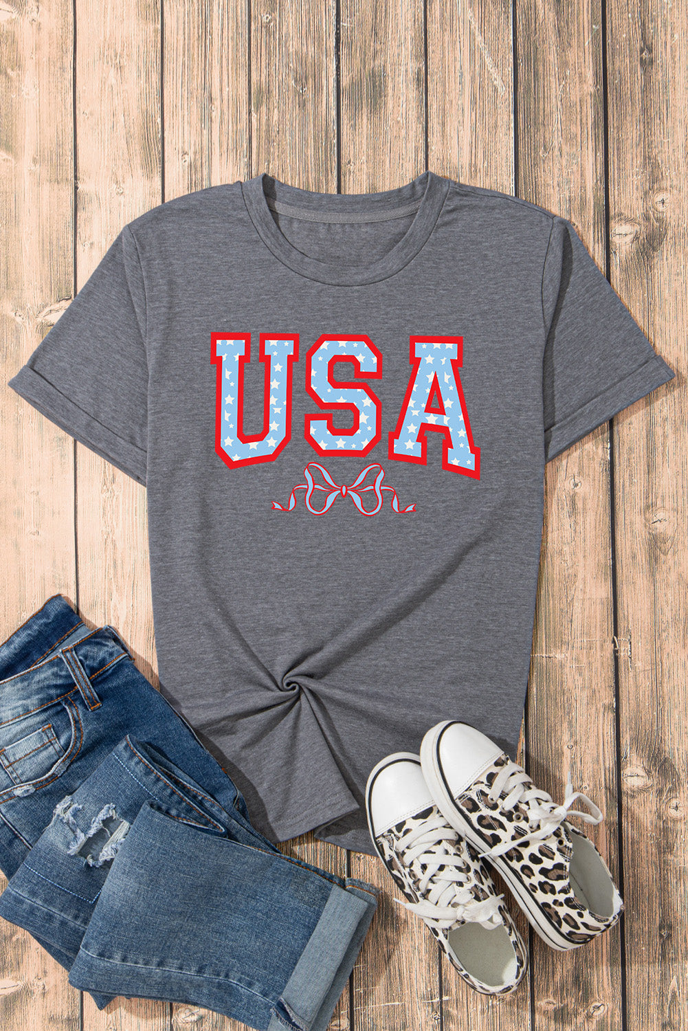 USA Round Neck Short Sleeve T-Shirt - Charming Charlie