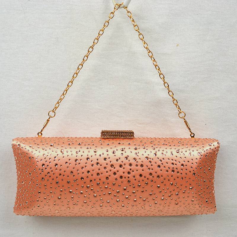 Elegant Studded Crystal Clutch Womens Evening Bag - Champagne - Evening Bags