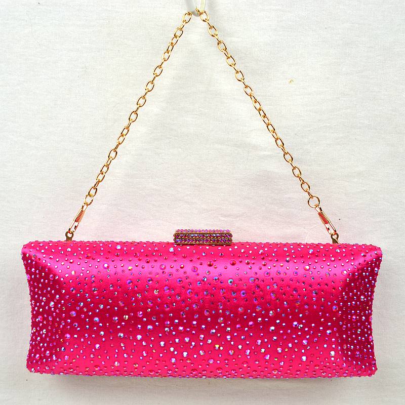 Elegant Studded Crystal Clutch Womens Evening Bag - Fuchsia - Evening Bags