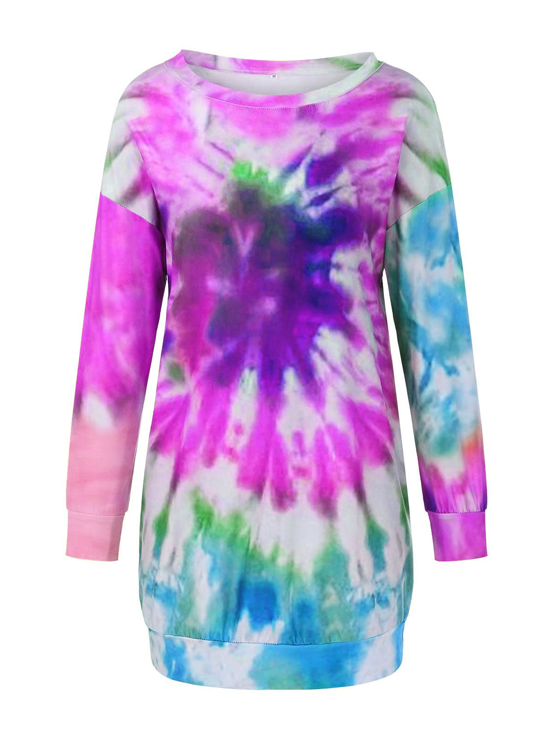 Full Size Tie-Dye Round Neck Long Sleeve Dress - Charming Charlie