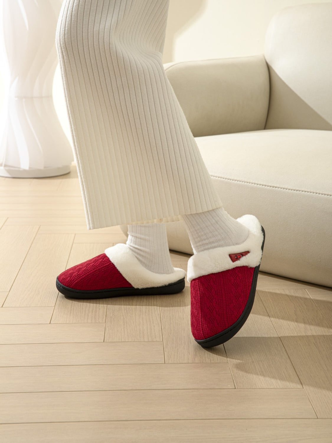 Horn Buckle Furry Texture Flat Slippers - Charming Charlie
