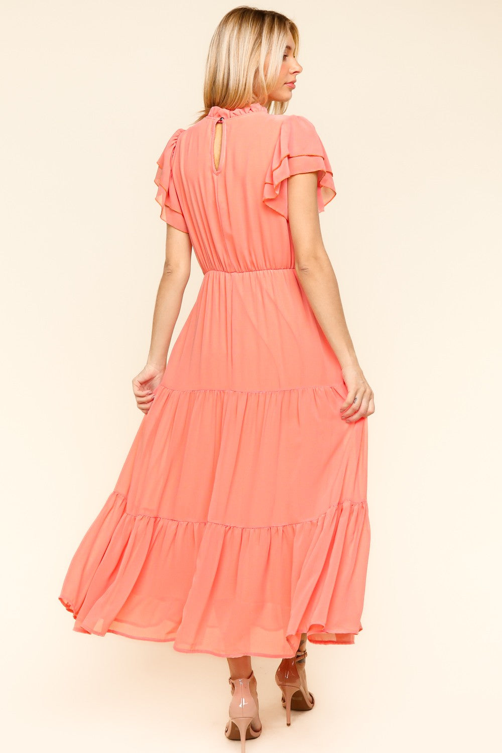 Haptics Full Size Tiered Frill Mock Neck Short Sleeve Dress - Charming Charlie