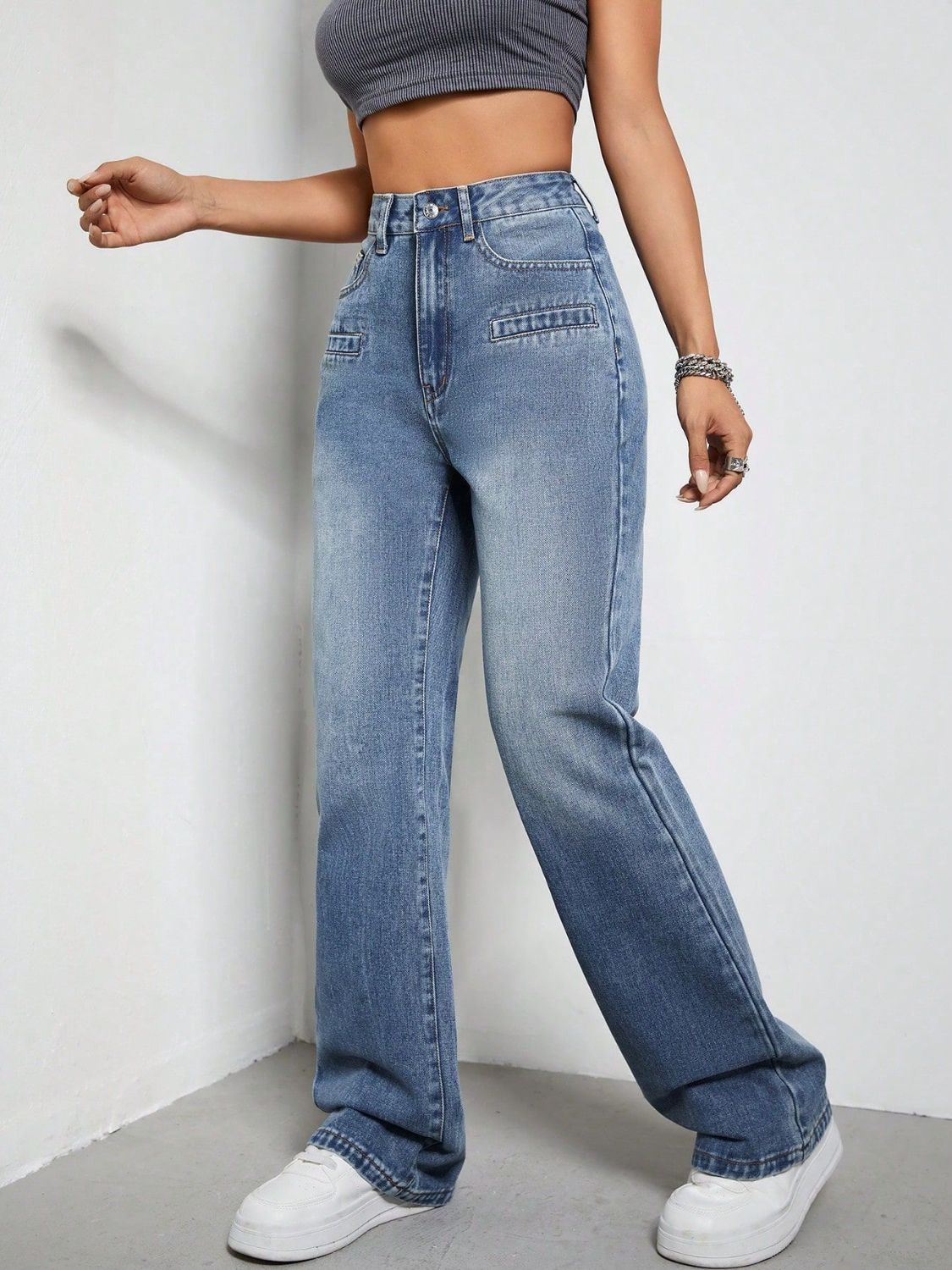 High Rise Wide Leg Jeans with Pockets - Charming Charlie