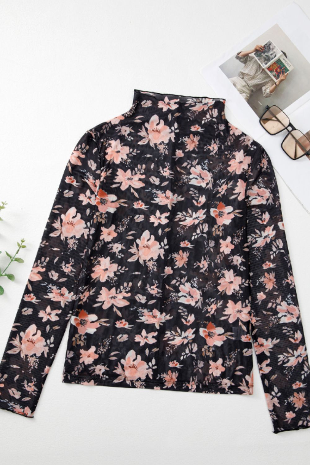 Floral Mock Neck Long Sleeve Blouse - Charming Charlie