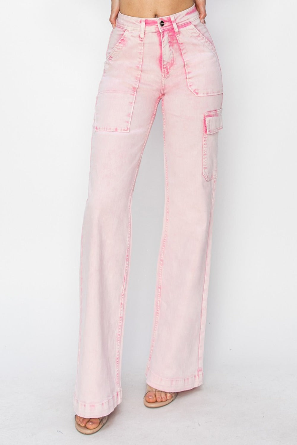 RISEN Full Size High Rise Wide Leg Cargo Pocket Jeans - Charming Charlie