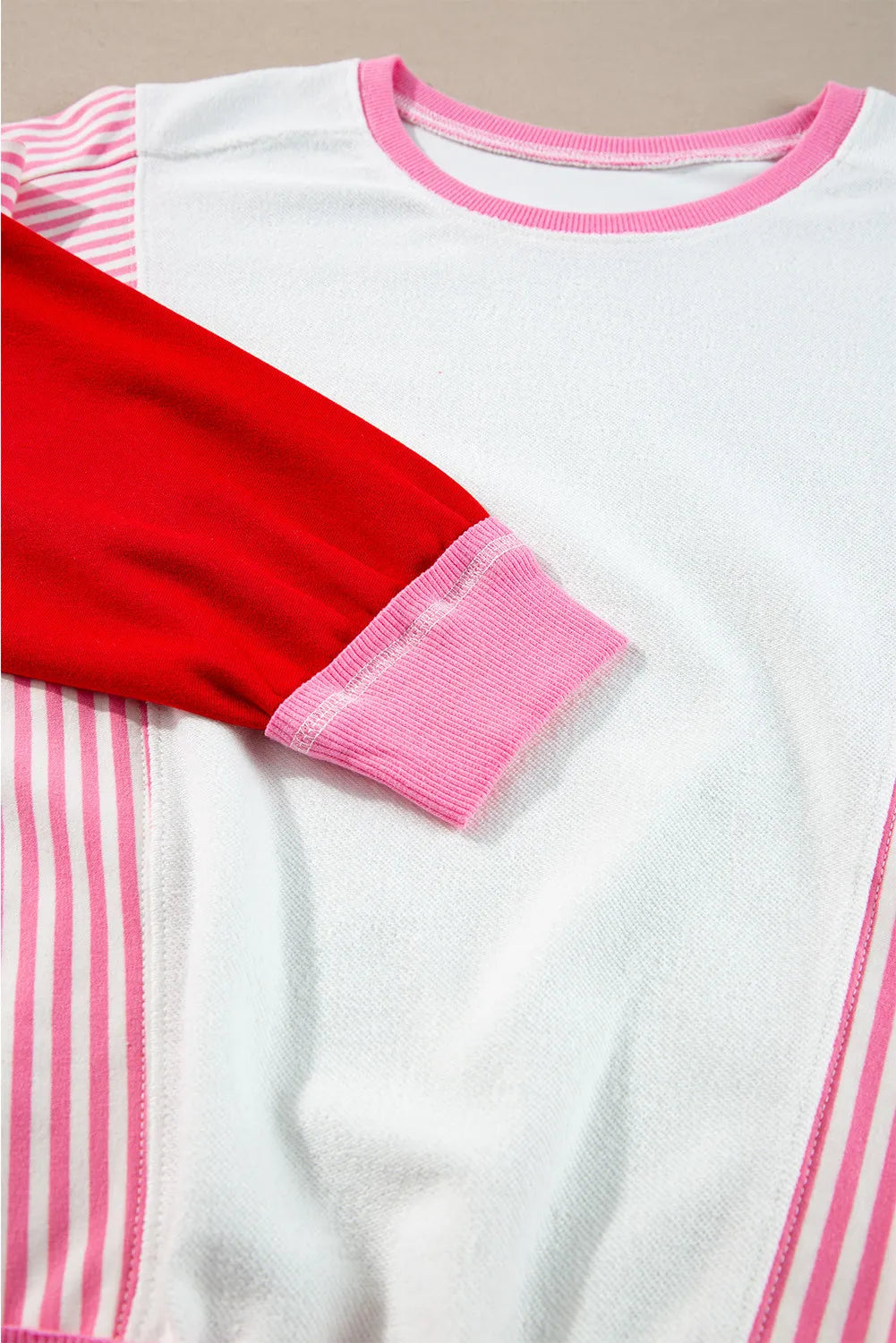 Striped Color Block Round Neck Long Sleeve Sweatshirt - Charming Charlie