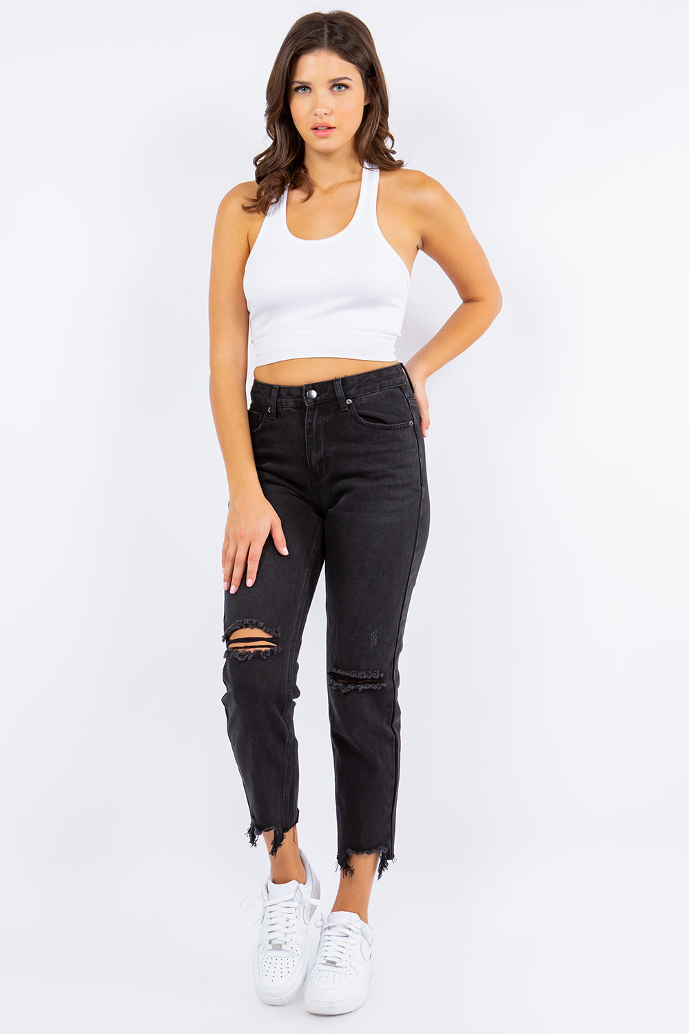 American Bazi High Waist Distressed Cropped Straight Jeans - Charming Charlie