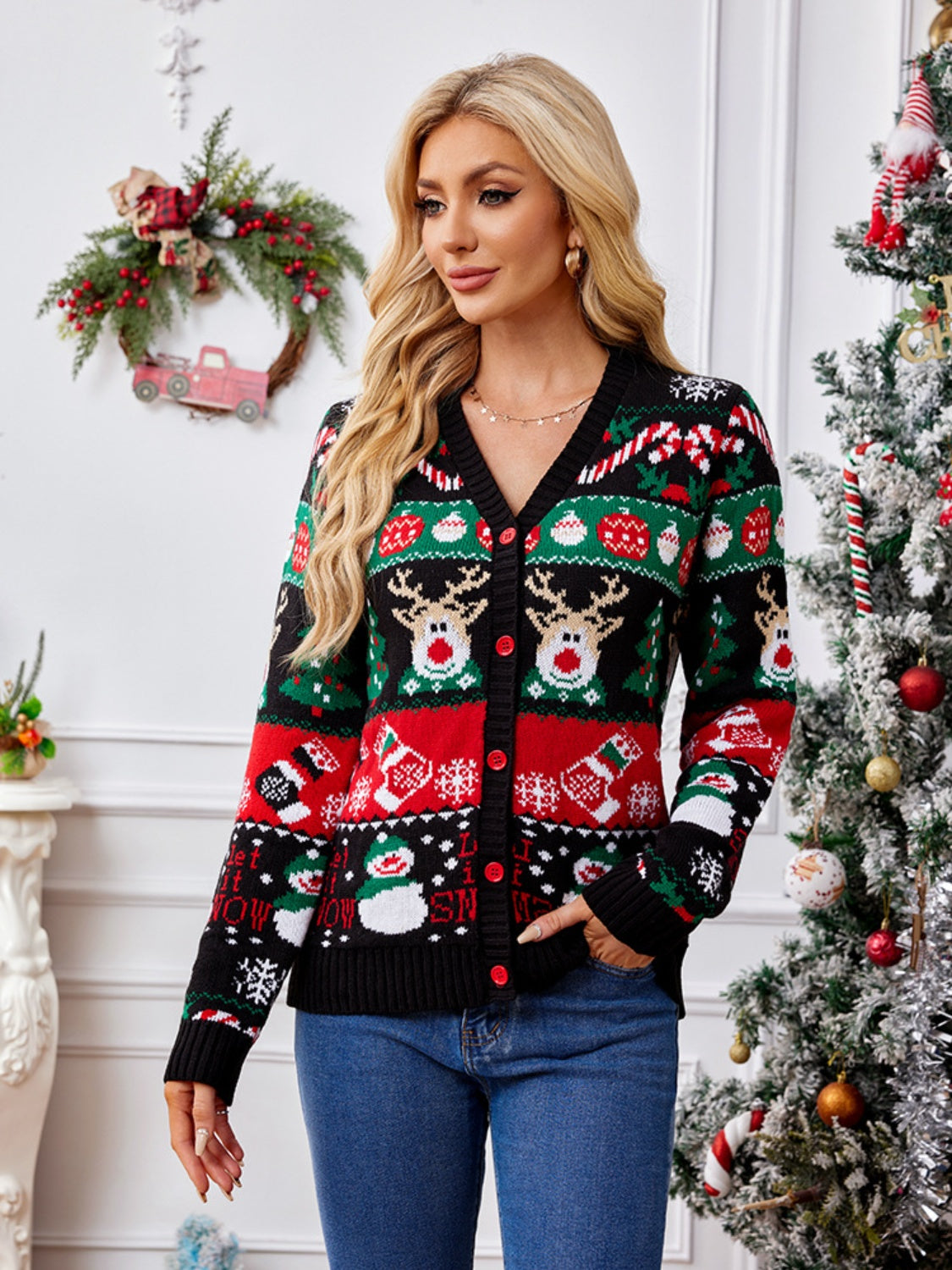 Reindeer Button Up Long Sleeve Cardigan - Charming Charlie