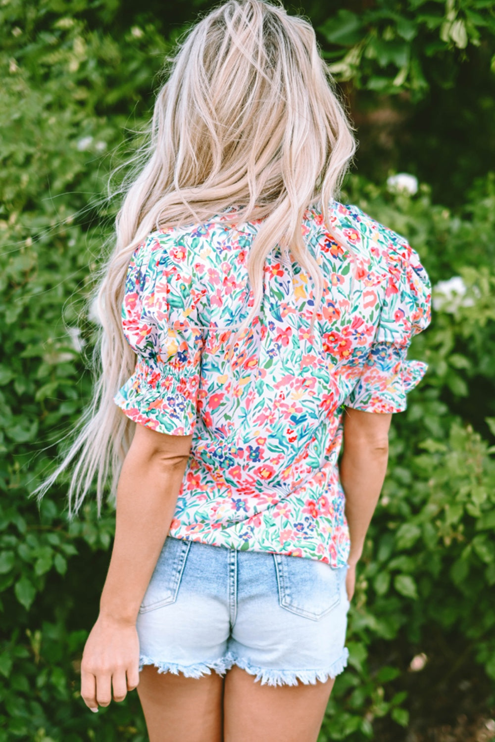 Printed Notched Short Sleeve Blouse - Charming Charlie