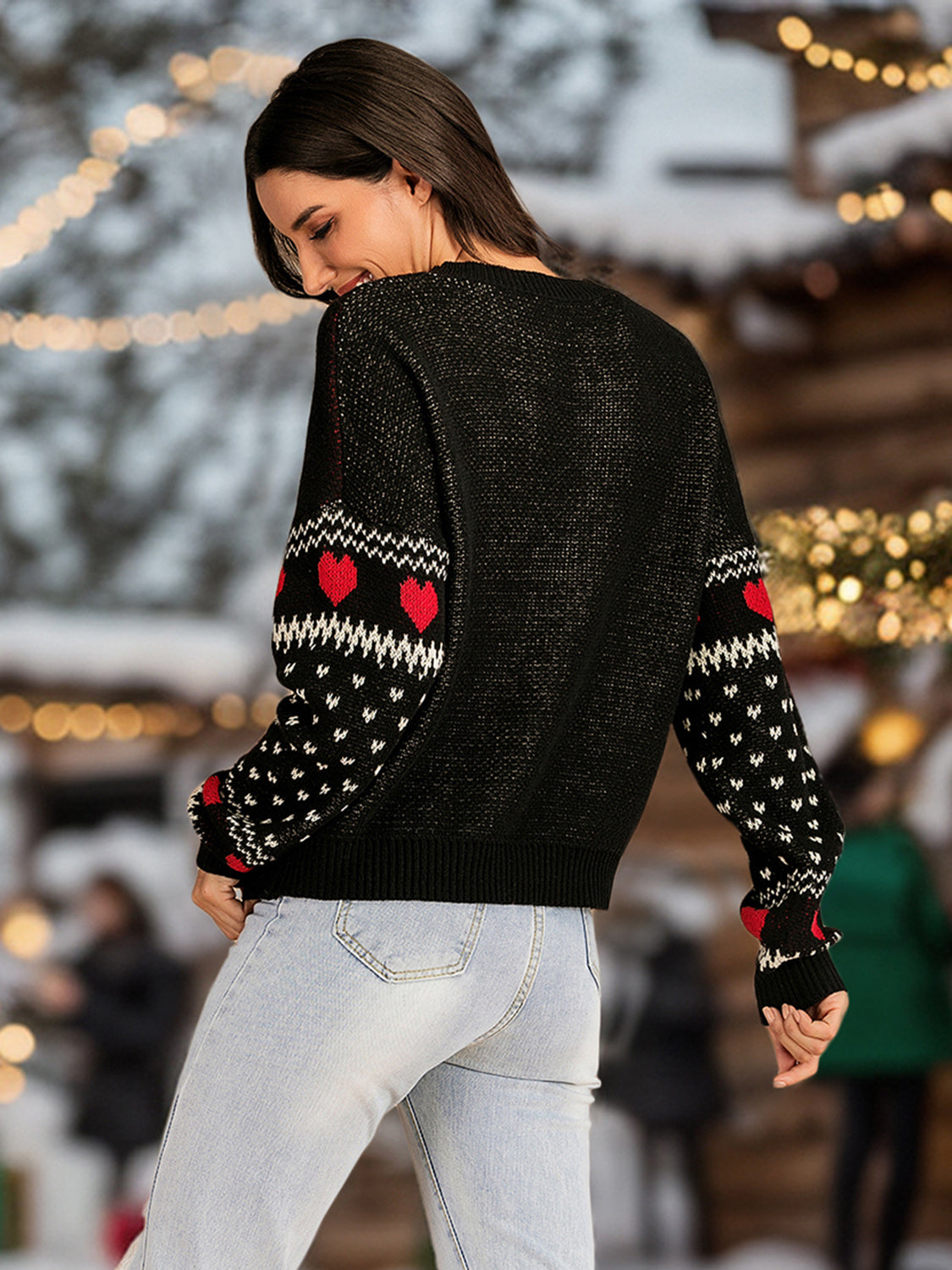 Perfee Christmas Element Round Neck Sweater - Charming Charlie
