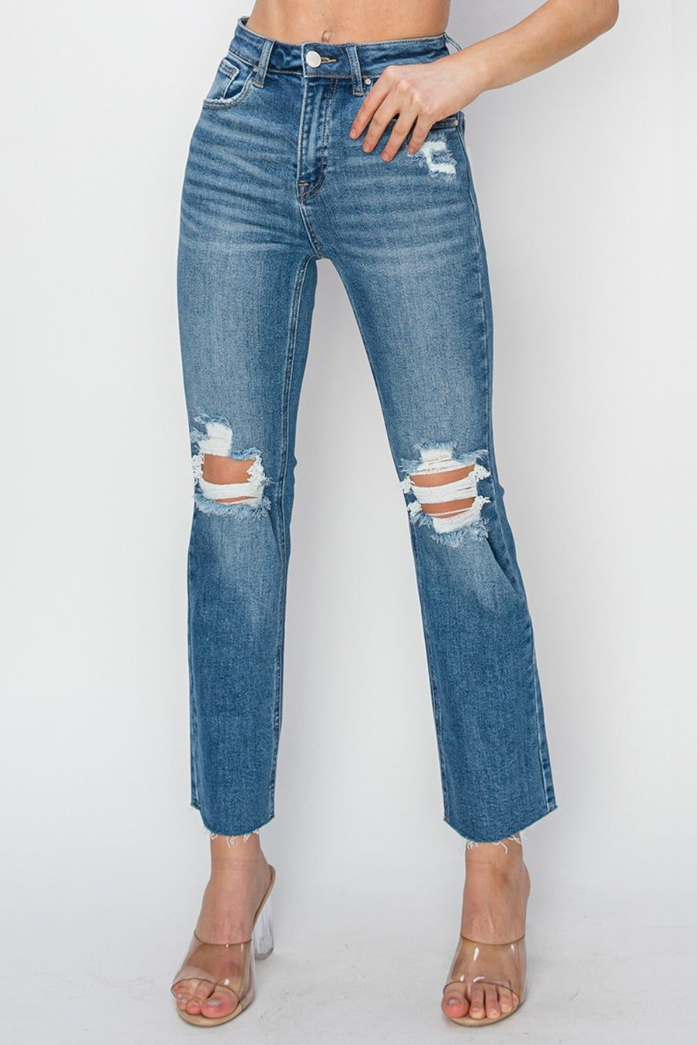 RISEN High Rise Distressed Ankle Jeans - Charming Charlie