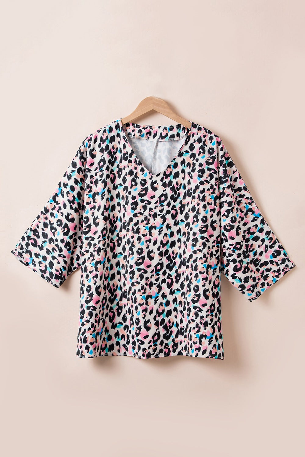 Plus Size Leopard V-Neck Three-Quarter Sleeve Blouse - Charming Charlie